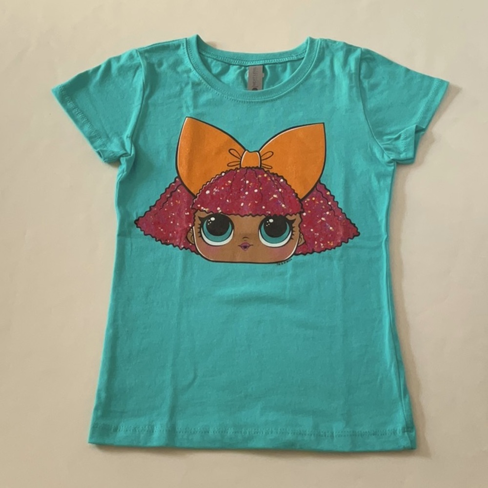 L.oL. Suprise toddler Girls Big face Glitter queen t-chirt short sleeve S 5-6